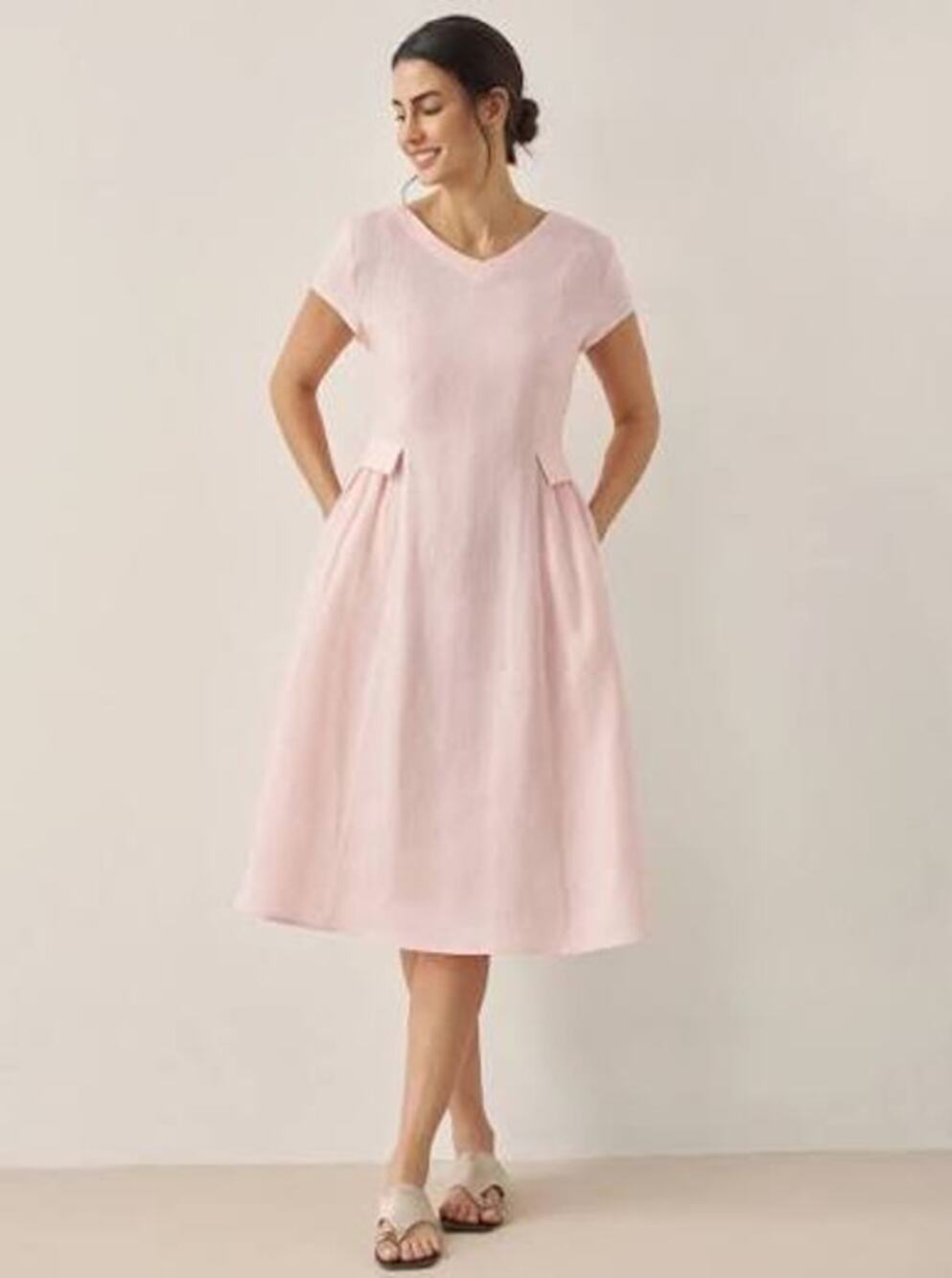 Lintico Womens Alexa Dress Linen Lightweight Summer Balletcore Pink Euro Small